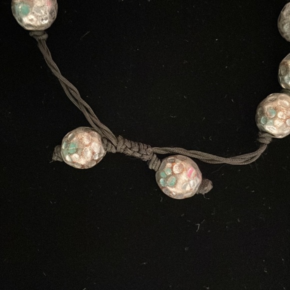 Sliver beaded bracket. hammered beads with crystal stone bead. - Picture 4 of 6